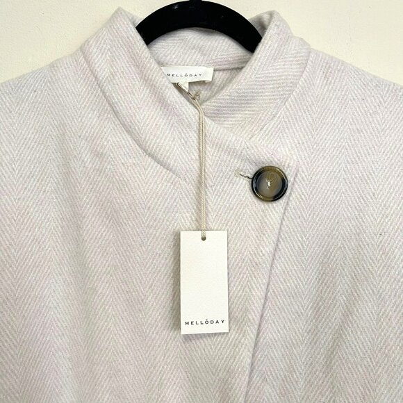 Melloday Herringbone Beige Wool Blend Pea Coat Size Large NWT - Picture 2 of 7